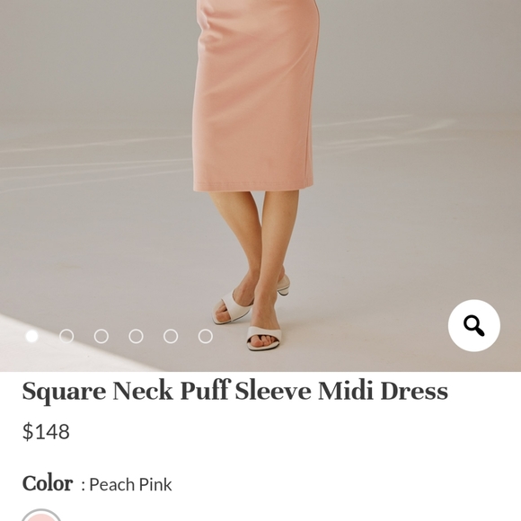 🆕 NAP Loungewear Square Neck Puff Sleeve Midi Dress in Peach Pink - Picture 8 of 10